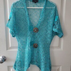 Women's blue knit cover-up
